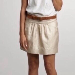 J.Crew Gold Metallic Pleated Mini Skirt Size 8 Jacquard Print Zip Back NWT